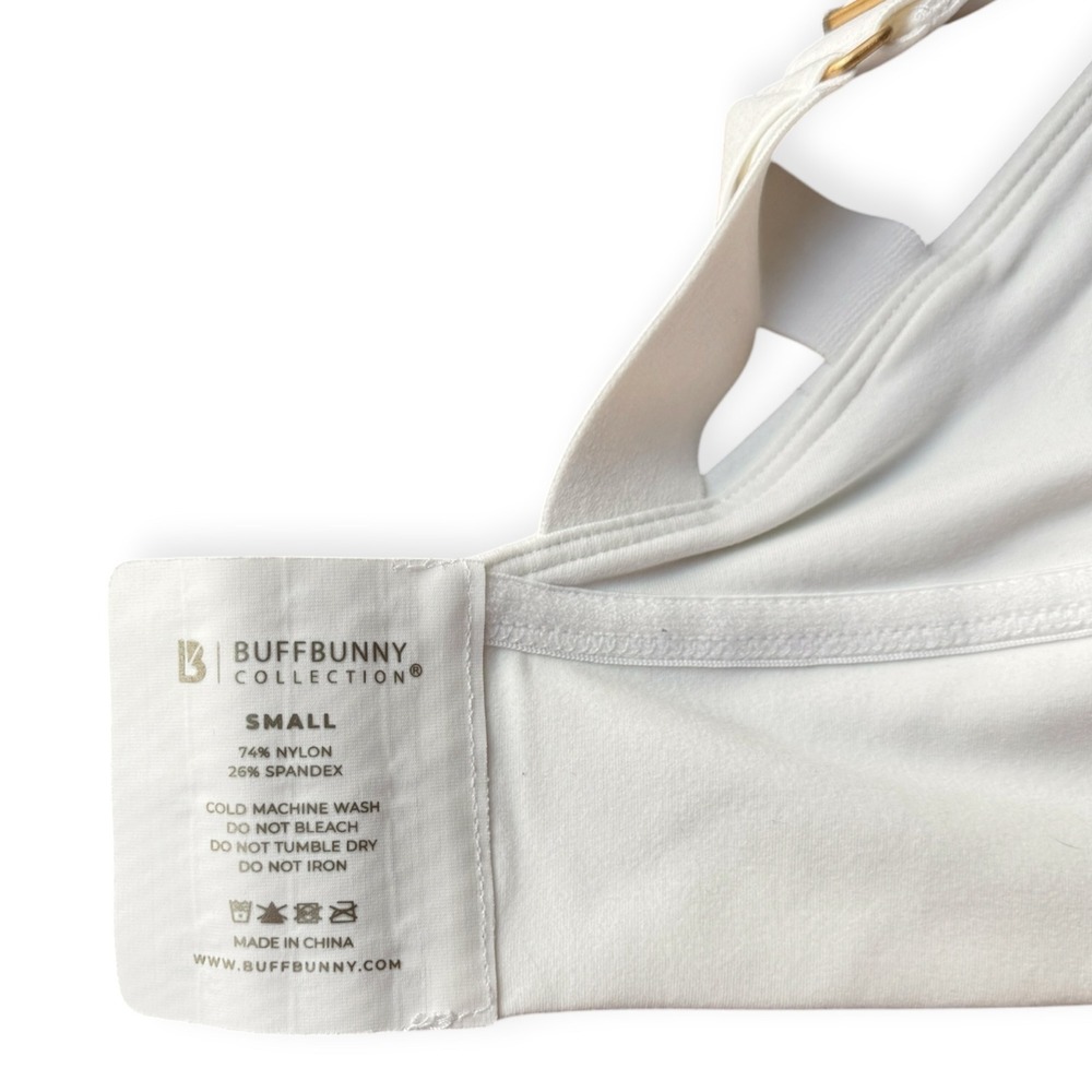 Buffbunny Collection White Wrap Front Keyhole Sports Bra Womens Small Adjustable - Picture 7 of 7